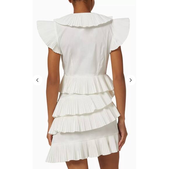 Celia B Bjorn Dress White Crisp Cotton Size Large NWT Pleated Ruffled Trim - Picture 11 of 16